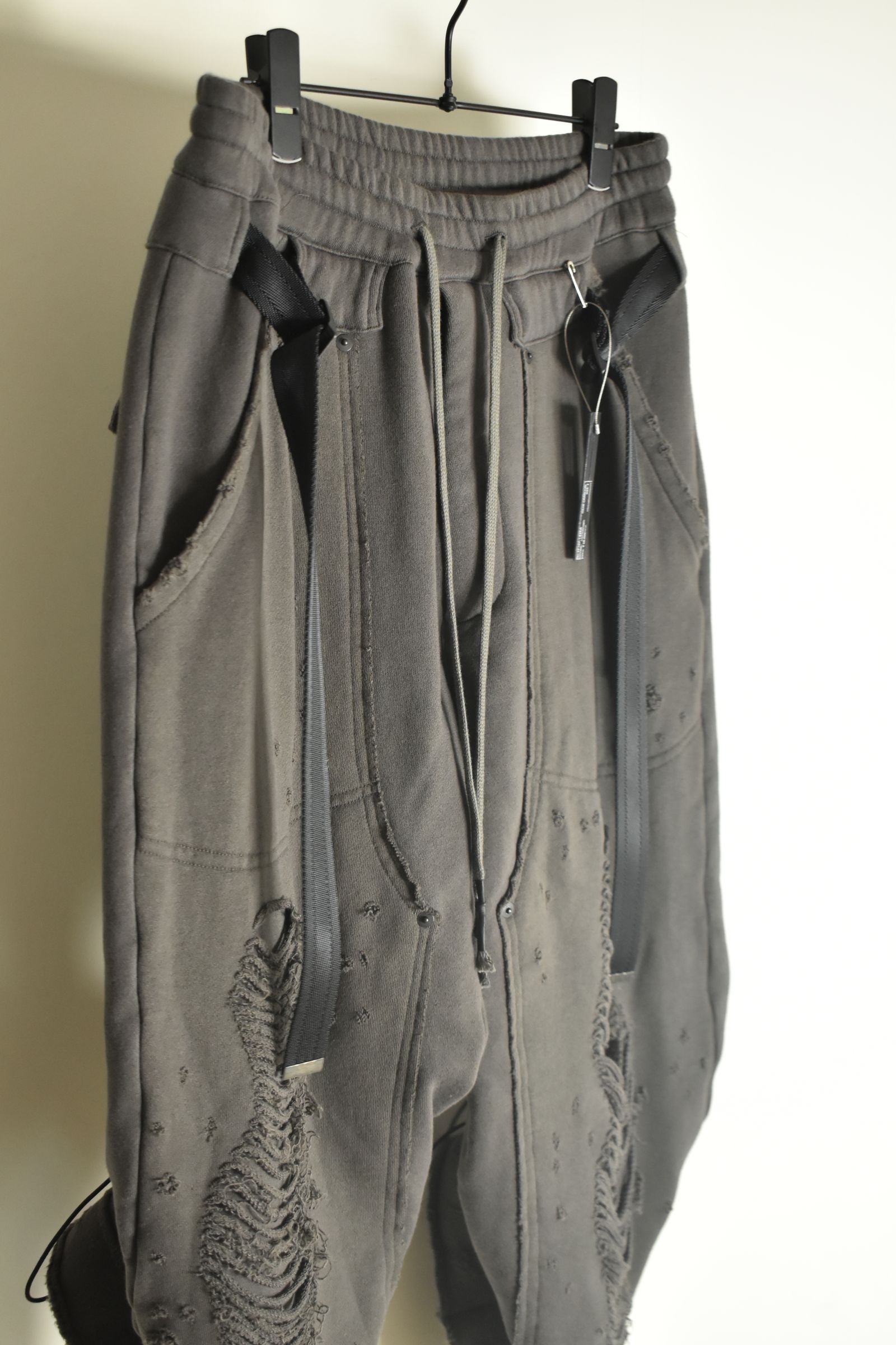 Untwisted Yarn Fleece Shotgun Wide Cropped Pants"Charcoal" / 無撚糸裏毛ショットガンワイドクロップドパンツ"チャコール"