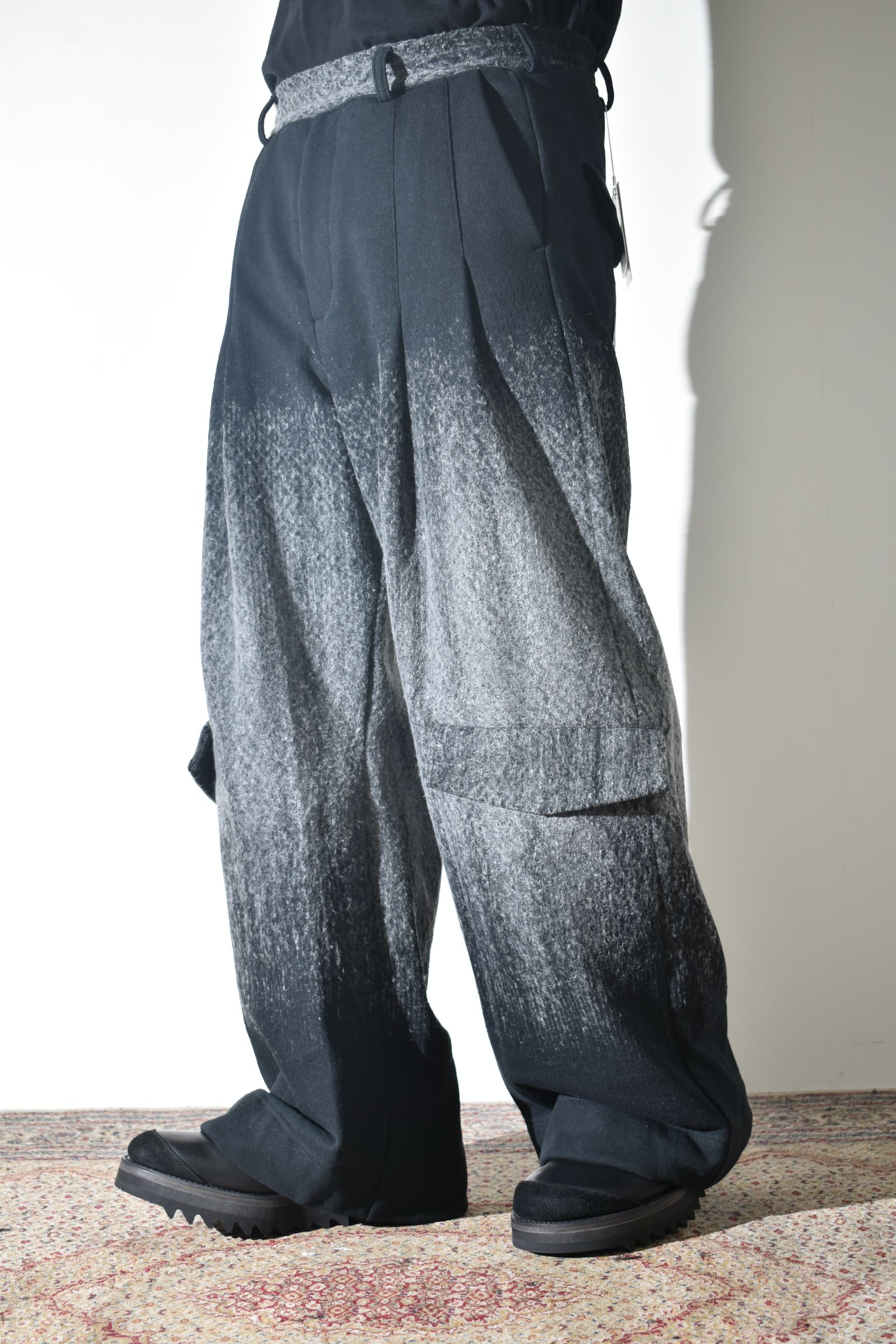 Gradient Needle Punch Sinflap Baggy Pants "Black Based" / グラデーションニードルパンチシンフラップバギーパンツ"ブラックベース"