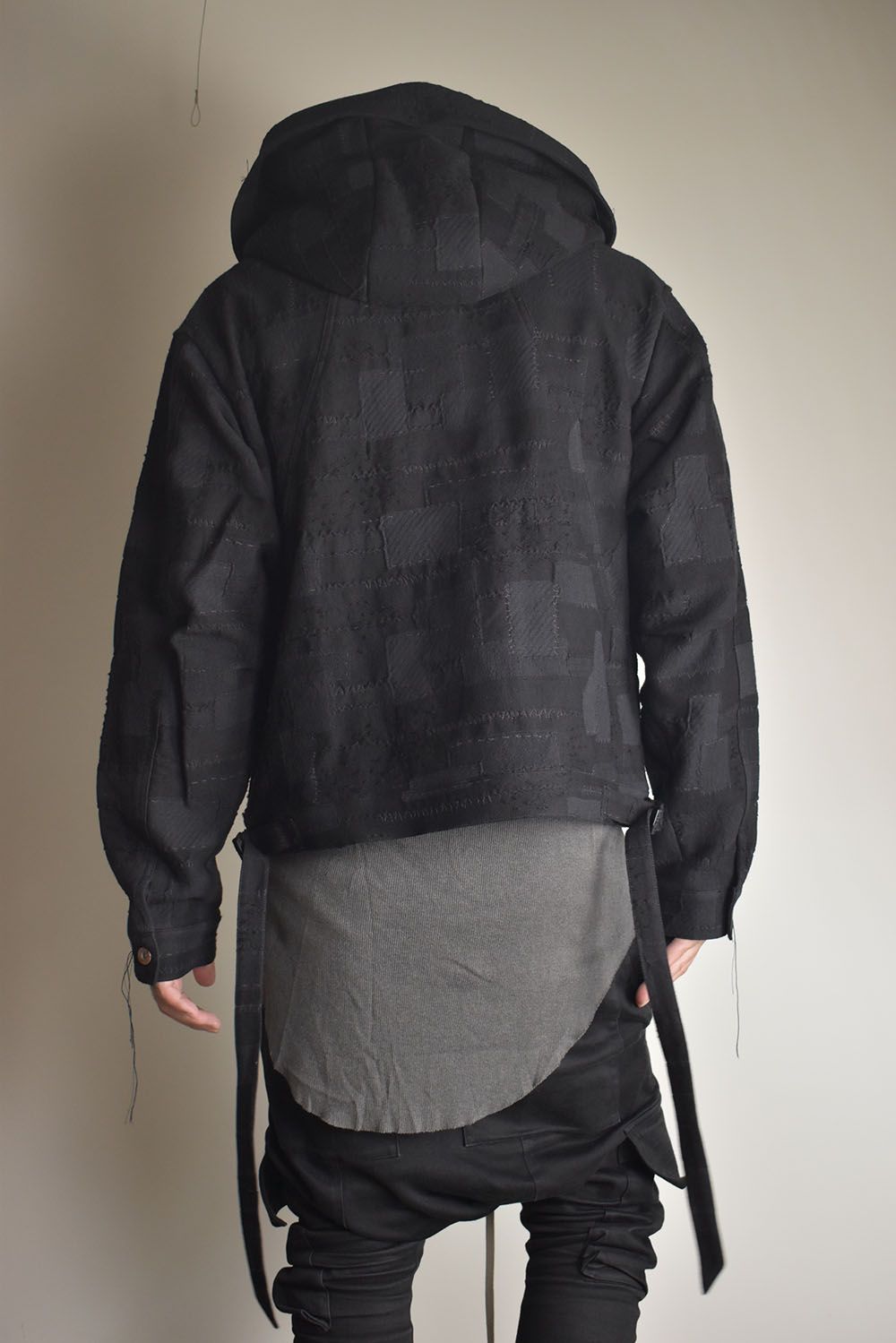 Crust Patchwork Jacquard Hood Attached Jacket "Black" / クラストパッチワークジャガードフードアタッチドジャケット"ブラック"