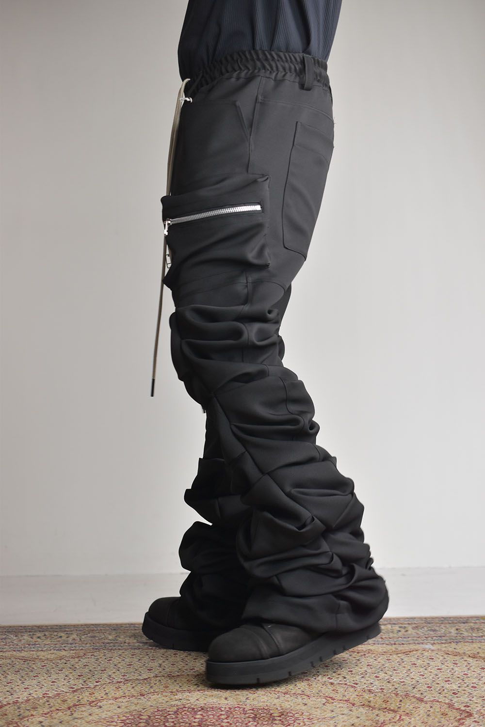 Twill Monster Tuck Flare Baggy Pants"Black"/ツイルモンスタータックフレアバギーパンツ"ブラック"