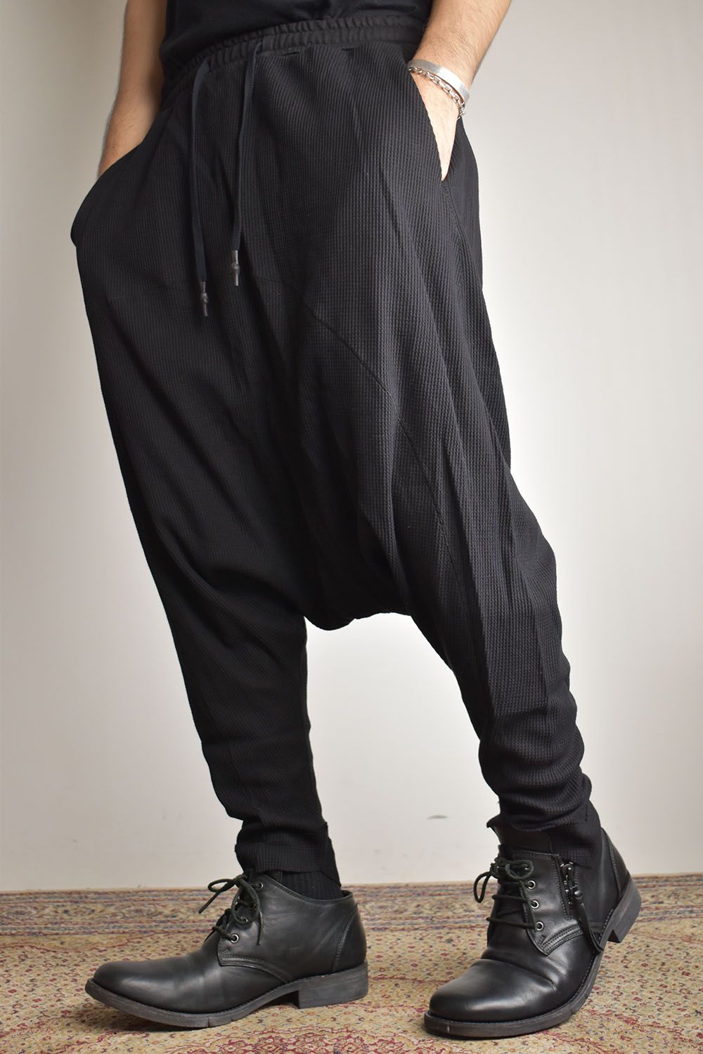 Waffle Sarrouel Pants"Black"/ワッフルサルエルパンツ"ブラック"