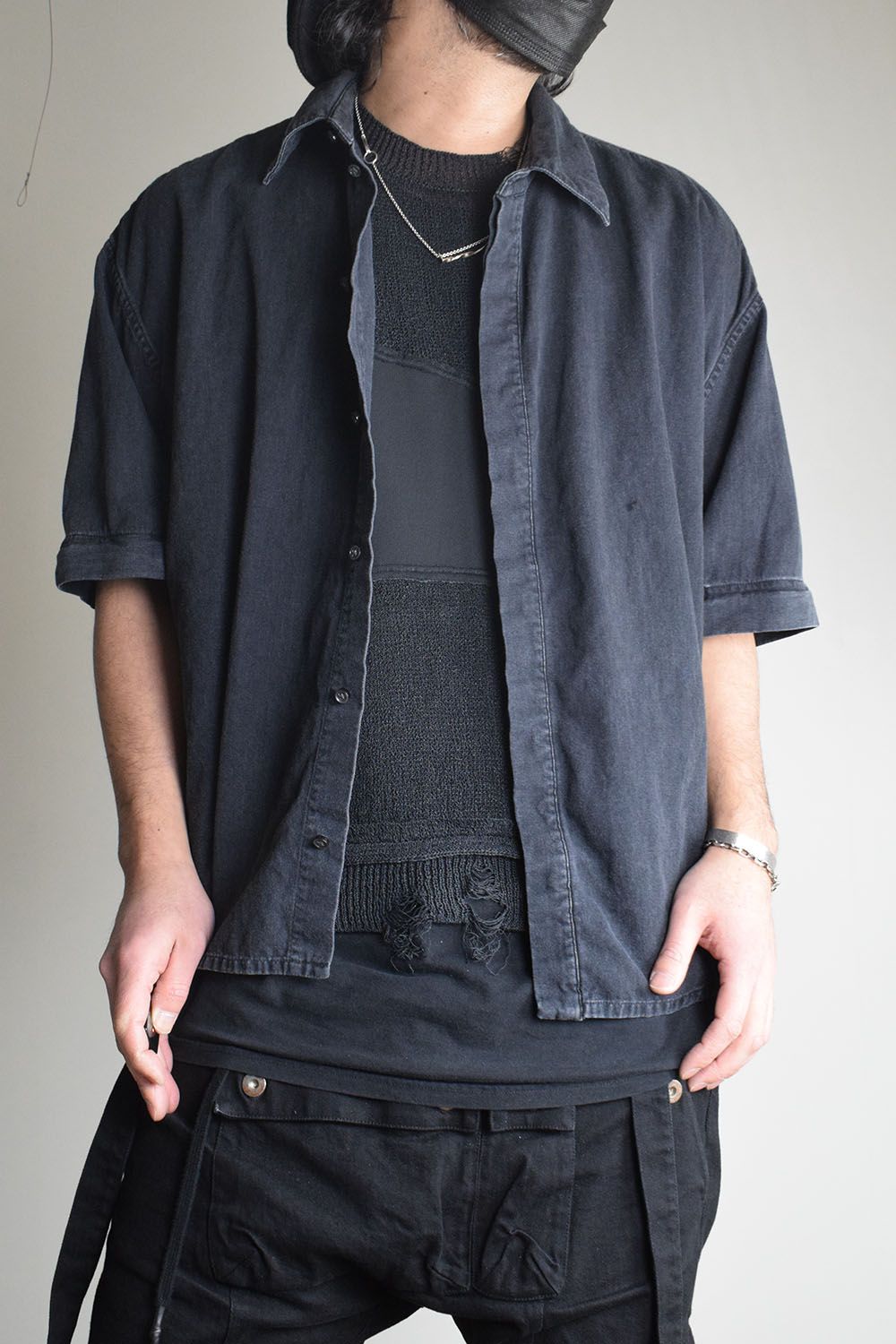 Detachable Sleeve Hook Cuff Shirt"Black Washed" / デタッチャブルスリーブホックカフスシャツ"ブラックウォッシュド"