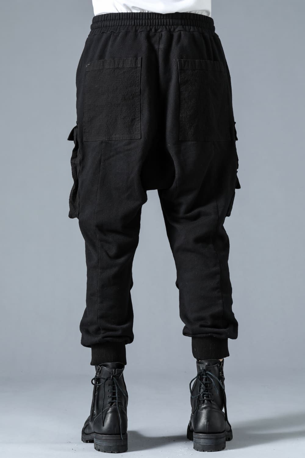 Non-ply Yarn Lined Drop Crotch Cargo Wide Jogger Pants"Black"/無撚糸裏毛ドロップクロッチカーゴワイドジョガーパンツ"ブラック"