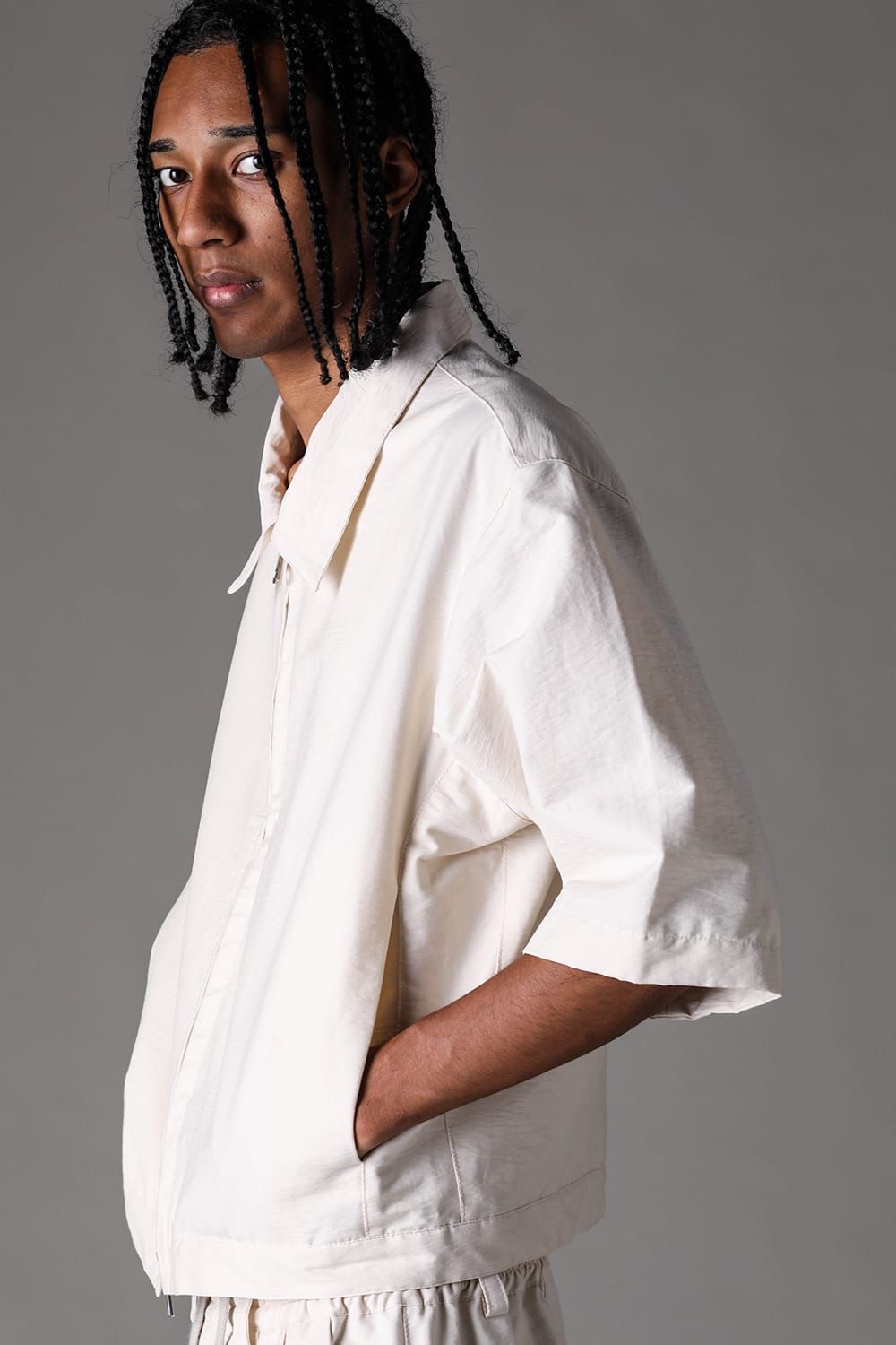 《2027SS先行予約》Cotton Nylon Zip Half Sleeve Shirts"Black / Ivory / D.khaki" / コットンナイロンジップハーフスリーブシャツブラック / アイボリー /ダークカーキ"