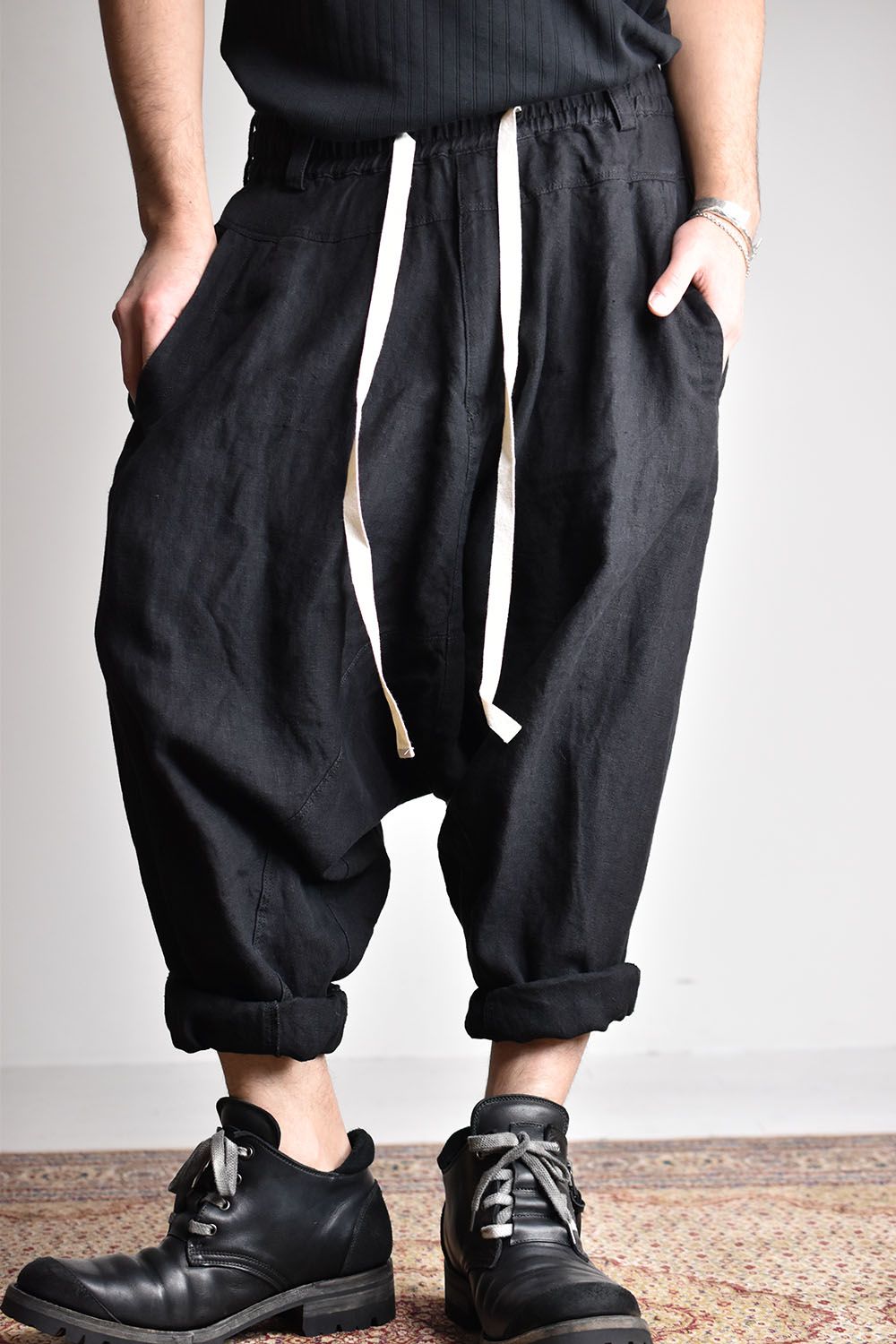 Linen Sarouel Easy Pants"Black"/リネンサルエルイージーパンツ"ブラック"