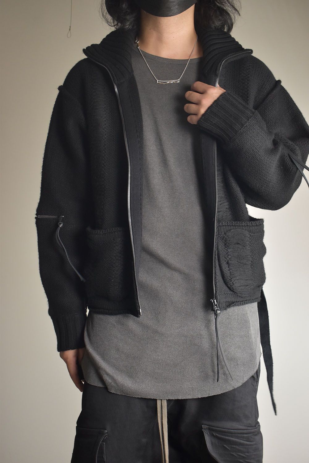Damage Stripe Knit Cropped Jacket "Black" / ダメージストライプニットクロップドジャケット"ブラック"