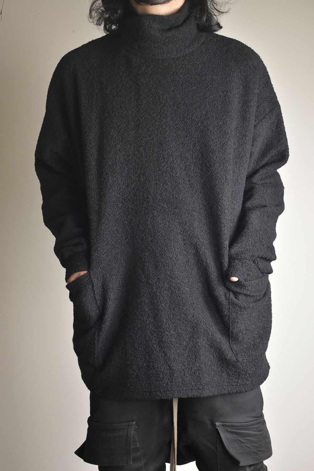 Loop Knit High Neck Long Sleeve T-Shirt "Black" / ループニットハイネックロングスリーブTシャツ"ブラック"