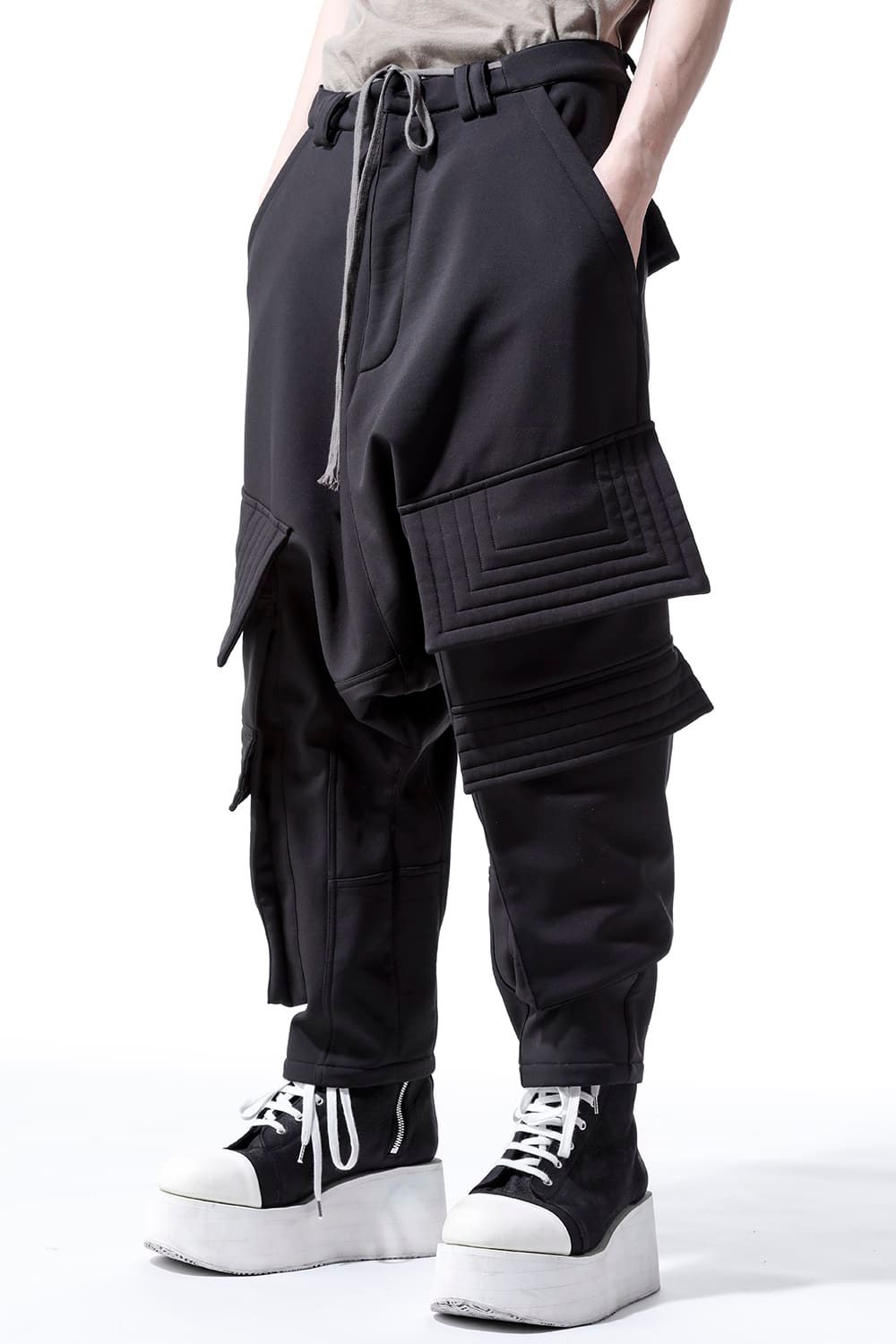 《2022AW先行予約》Nylon×Fleece Bonding Sarouel Wide Pants"Black"/ナイロン×フリースボンディングサルエルワイドパンツ"ブラック"
