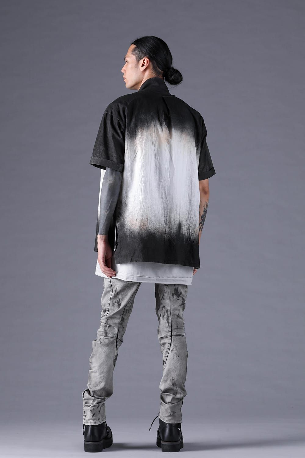 《2027SS先行予約分》Washer Loan Gradation Shawl-Collar S/S Shirt"Black" / ワッシャーローングラデーションショールカラーショートスリーブシャツ"ブラック"