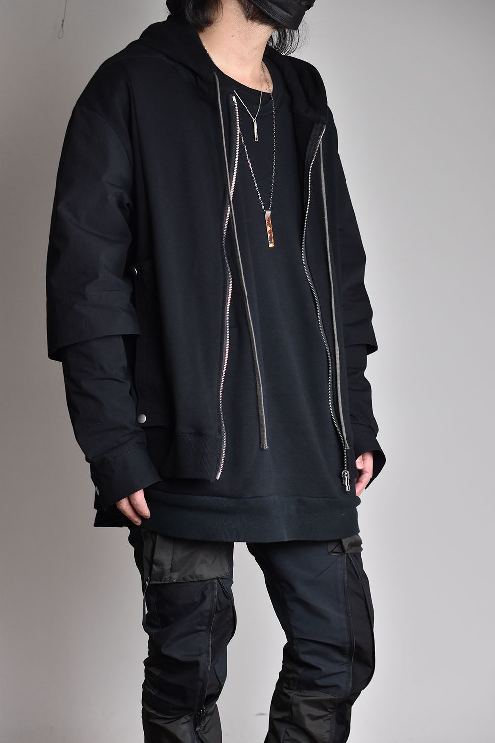 Combi Layered Zip Hoodie"Black"/コンビレイヤードジップフーディ"ブラック"