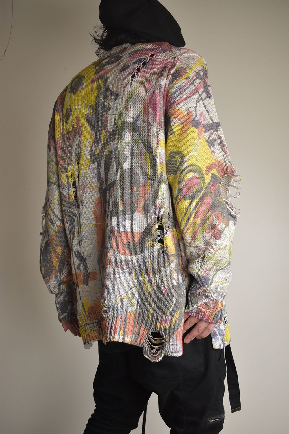 Inkjet Print Cotton 3GG Damaged Knit PulloVer"Color Print" / インクジェットプリント コットン 3GG ダメージニットプルオーバー "カラープリント"