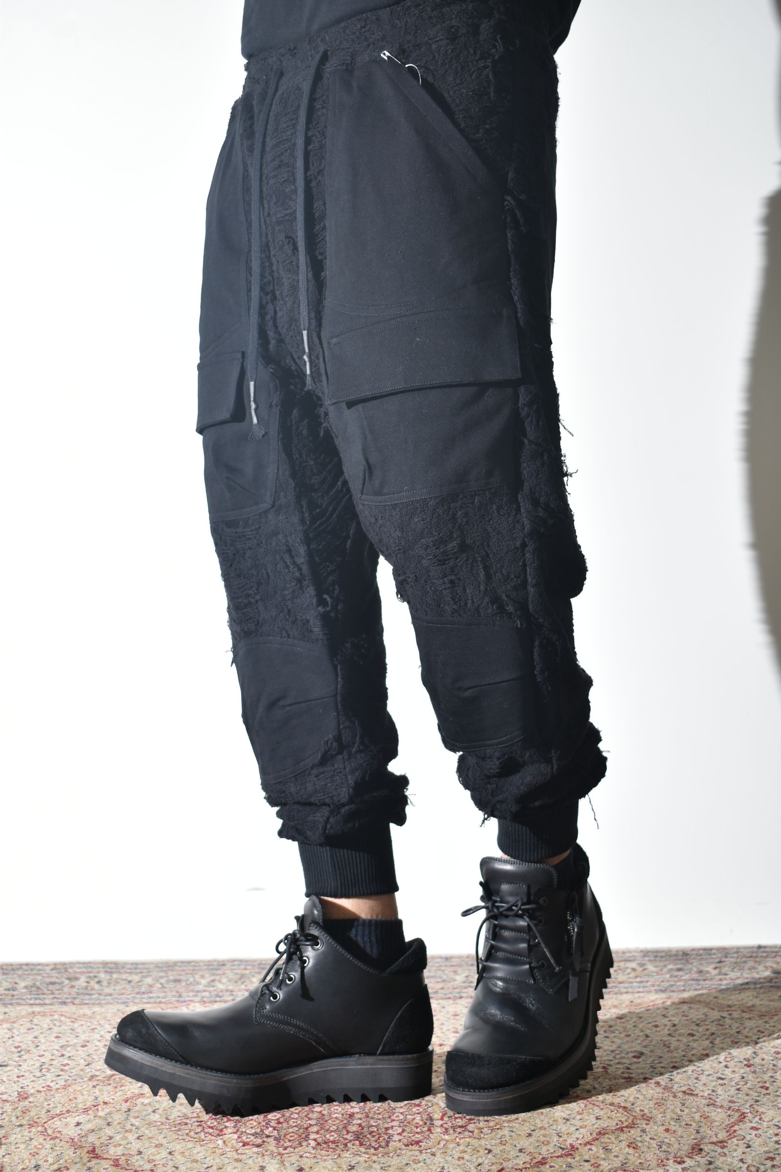 Damage Pile Combination Wide Jogger Pants"Black" / ダメージパイルコンビネーションワイドジョガーパンツ"ブラック"