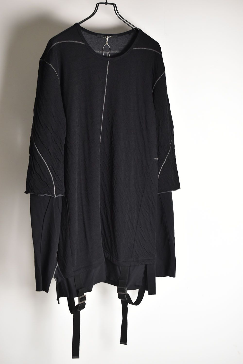 Wool×Cotton Double Face Layered Globe Sleeve Tee"Black/"ウール×コットンダブルフェイスレイヤードグローブスリーブTシャツ"ブラック"