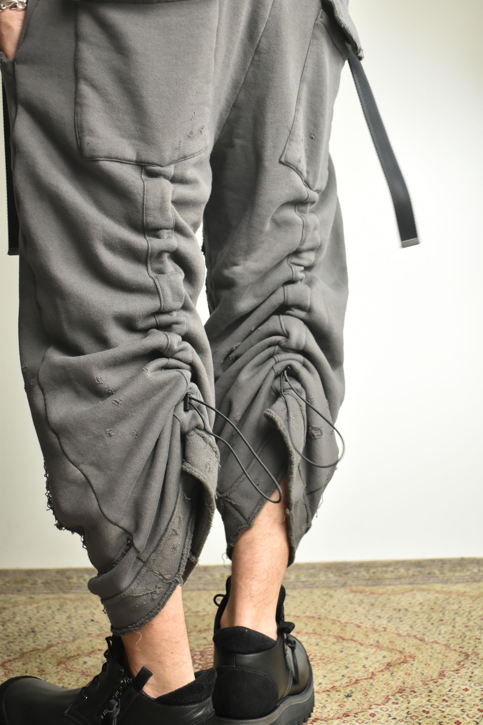 Untwisted Yarn Fleece Shotgun Wide Cropped Pants"Charcoal" / 無撚糸裏毛ショットガンワイドクロップドパンツ"チャコール"