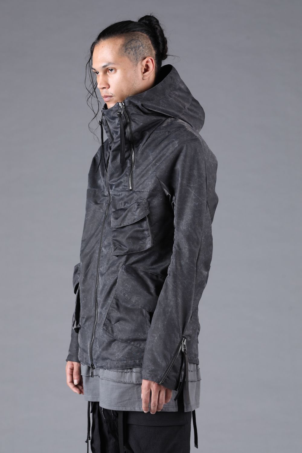 Pigment Coated Washer Nylon Hooded Jacket"Black" / 顔料コーティングワッシャーナイロンフーデットジャケット"ブラック"