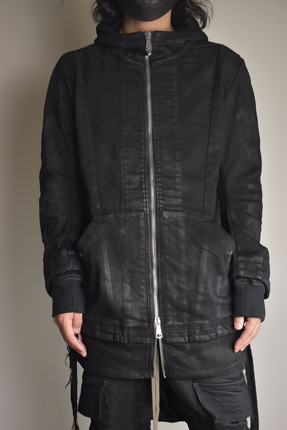 Coated Bonding Hoodie Denim Blouson"Black" / コーディングボンディングフーデッドデニムブルゾン"ブラック"