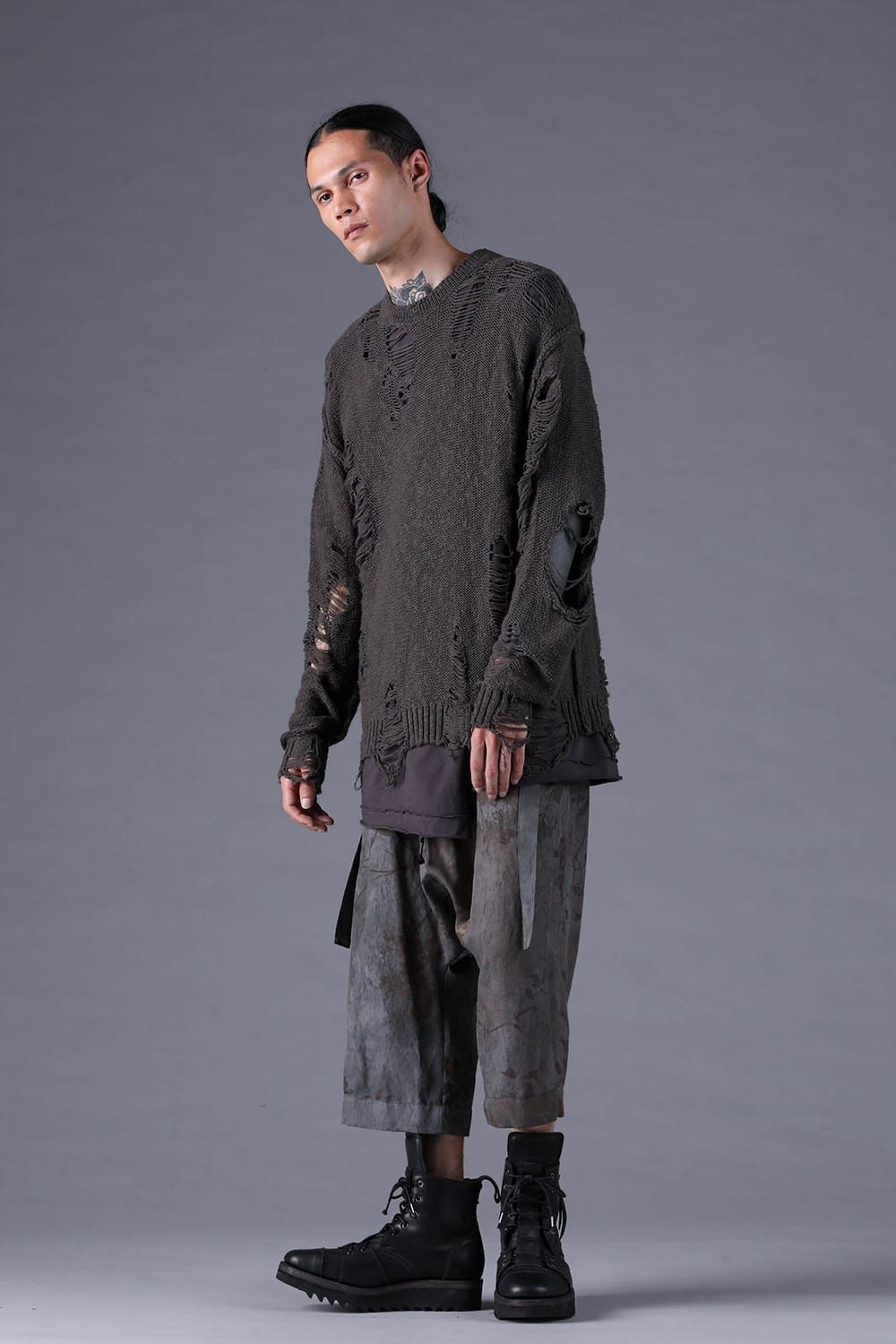 《2027SS先行予約分》Inkjet-Printed Wide-Leg Cropped Pants"Charcoal" / インクジェットプリントワイドクロップドパンツ"チャコール"
