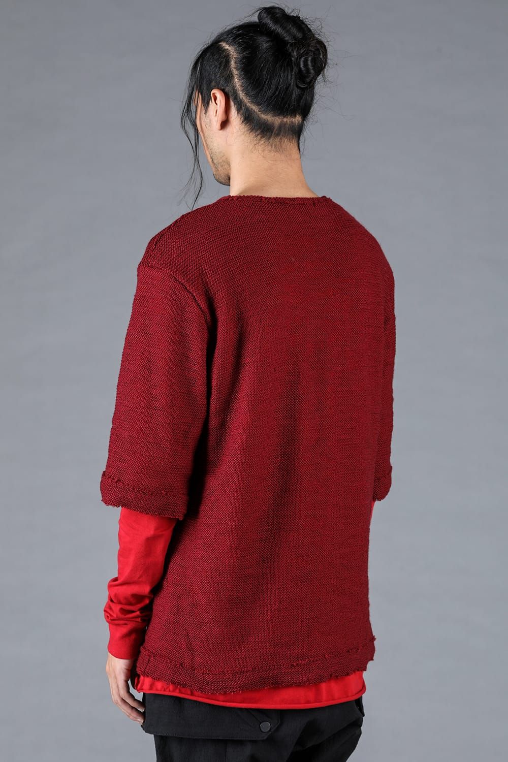 Low Gauge Knit and Cotton Jersey Layered T-Shirt "Red" / ローゲージニット×コットンジャージレイヤードTシャツ"レッド"