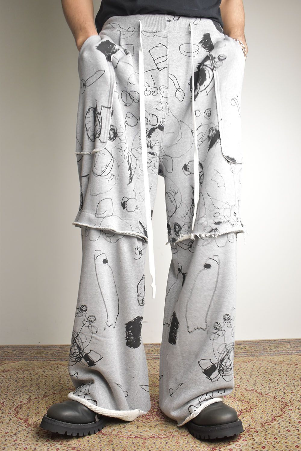 Sweat Print Wide Pants"Grey" / スウェットプリントワイドパンツ"グレー"