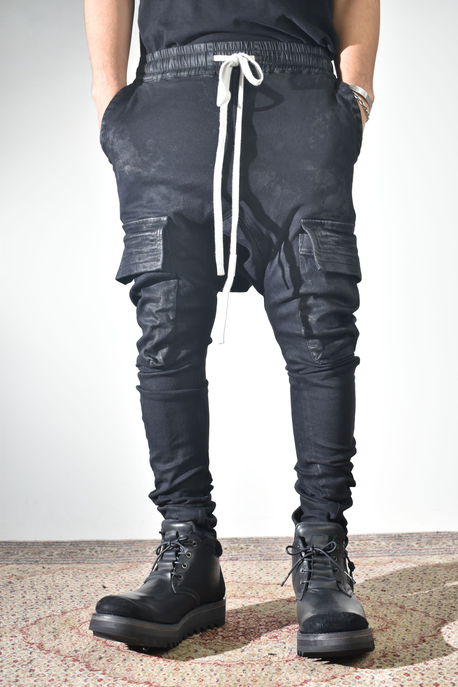 Coating Cargo Saroel Skinny"Black" / コーティングサルエルカーゴスキニー"ブラック"