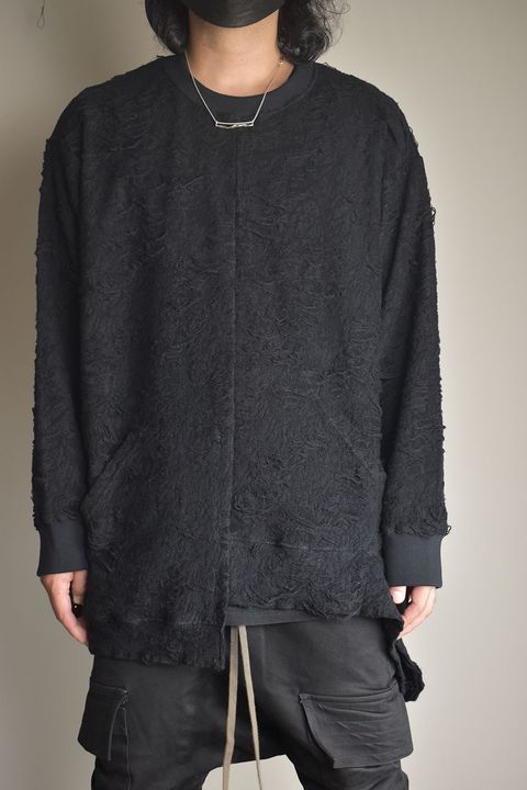 Damage Pile Arymmetry Crew Neck Top"Black" / ダメージパイル アシンメトリークルーネックトップ"ブラック"