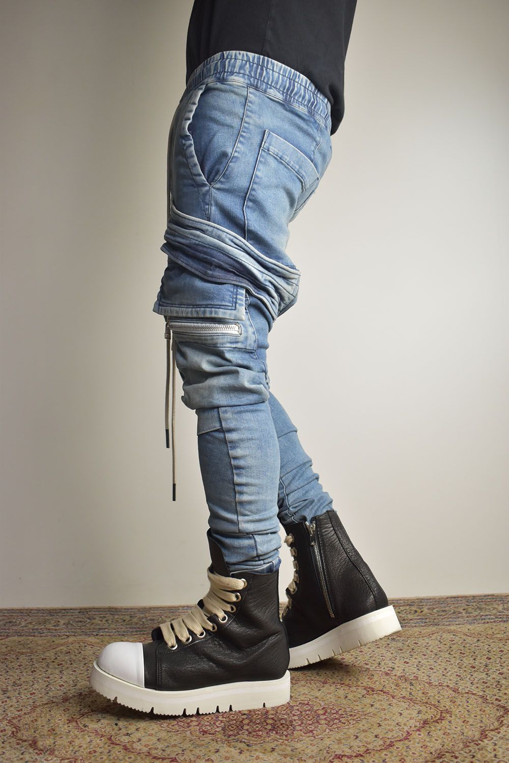 Denim Cargo Sarouel Skinny"Damage Black/Indigo Blue"/デニムカーゴサルエルスキニー"ダメージブラック/インディゴブルー"