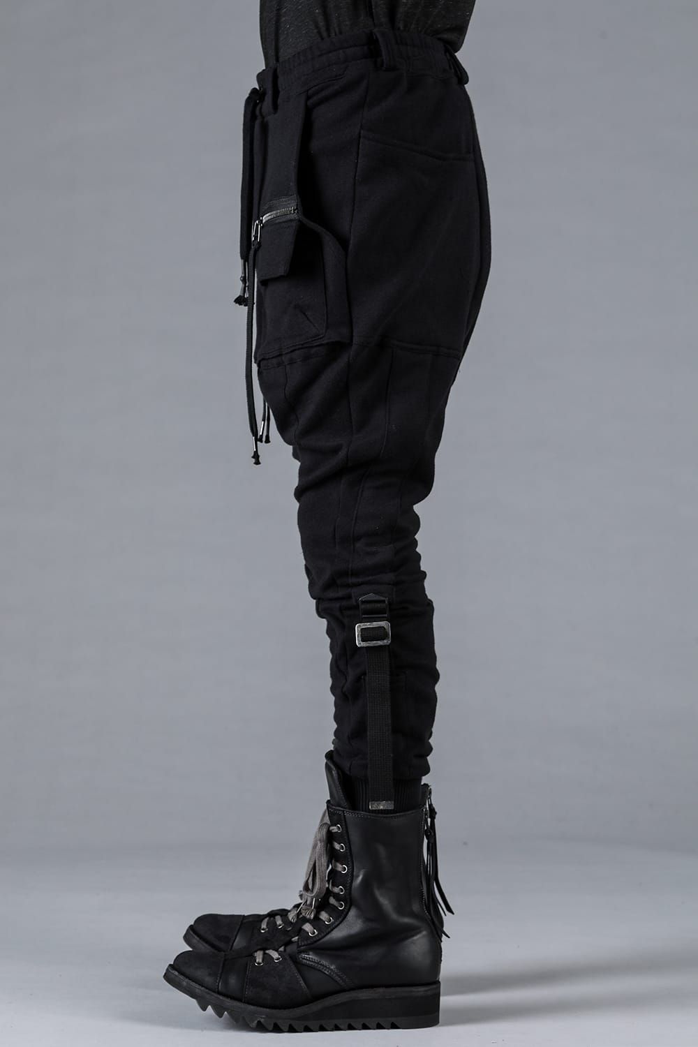 Non-ply Yarn Lined Belt Adjustable Crotch Jog Pants "Black" / 無撚糸裏毛ベルトアジャストロークロッチジョグパンツ"ブラック"