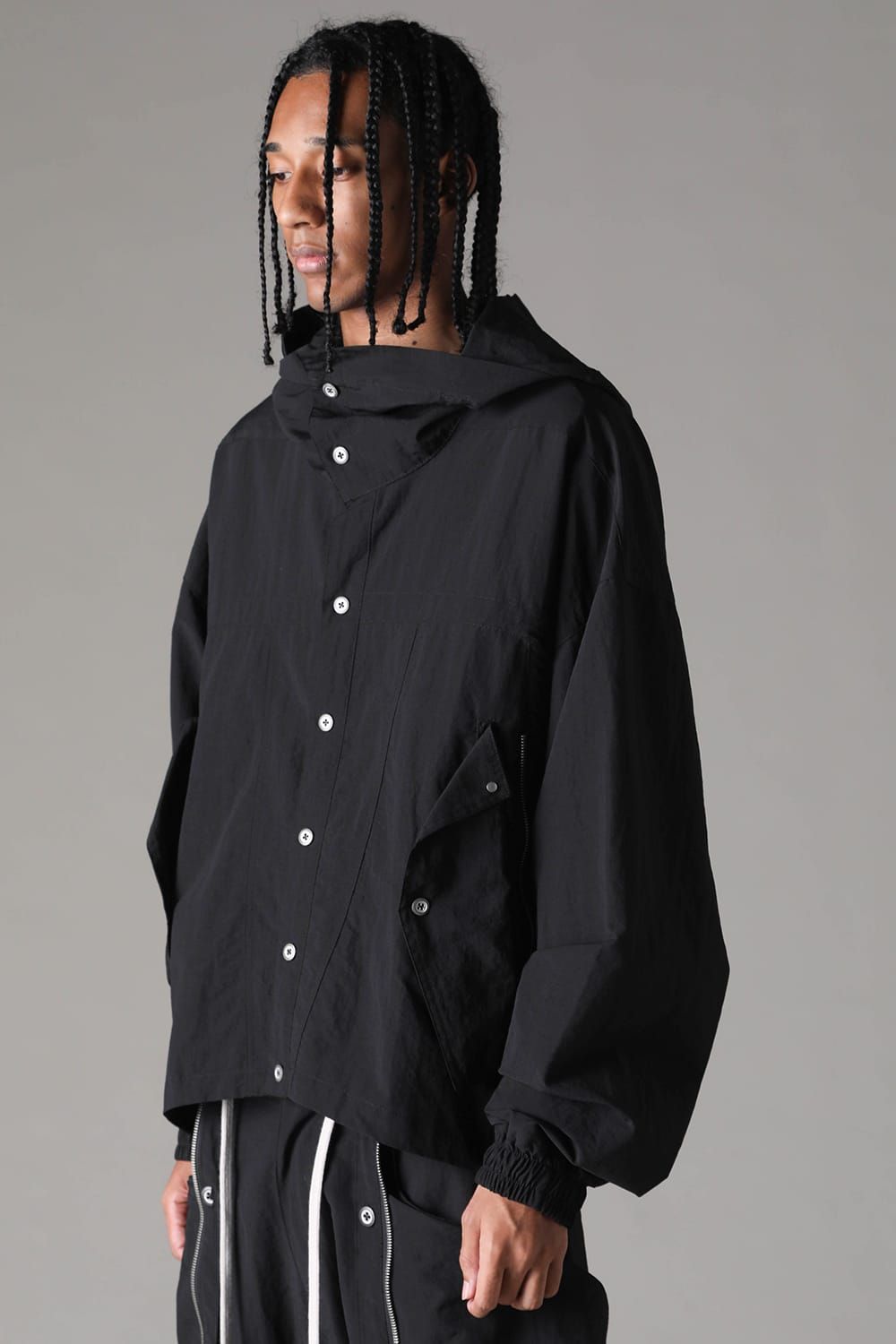 《2027SS先行予約》Rayon Nylon Hoodie Blouson "Black / Grey / L.Khaki" /レーヨンナイロンフーディブルゾン"ブラック/グレー/ライトカーキ"
