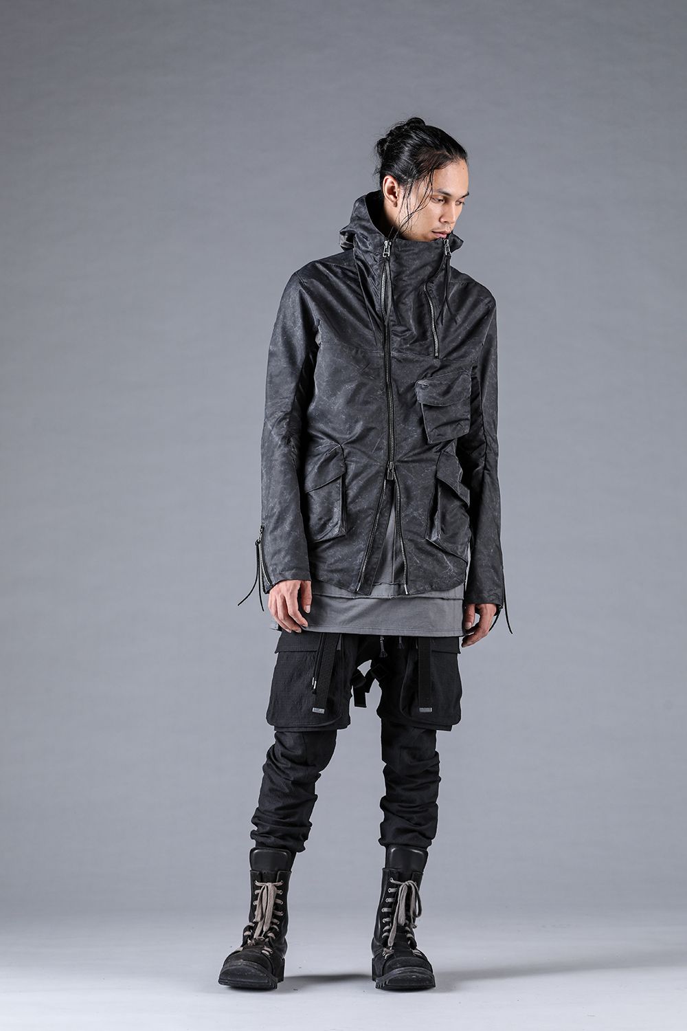 Pigment Coated Washer Nylon Hooded Jacket"Black" / 顔料コーティングワッシャーナイロンフーデットジャケット"ブラック"