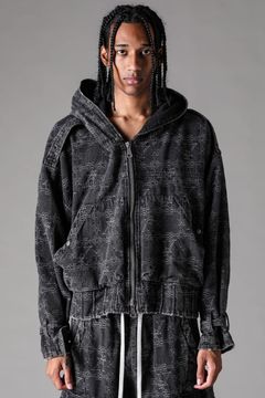 《2027SS先行予約》Jacgurd Denim Hoodie Blouson "Black / Blue" / ジャガードデニムフーディブルゾン"ブラック/ブルー"