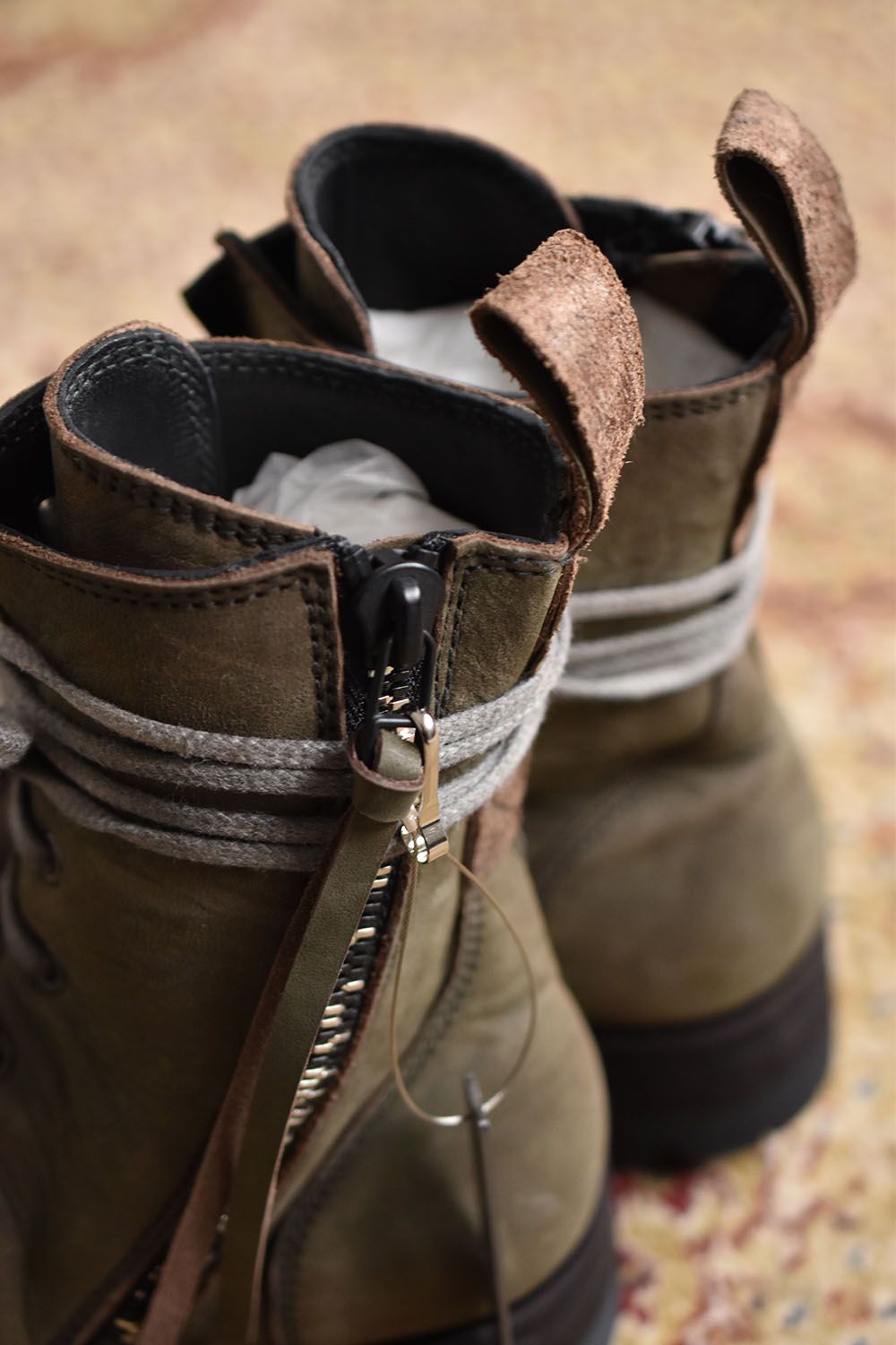 Horse Leather Lace Up Combat Boots"Khaki"/ホースレザーレースアップコンバットブーツ"カーキ"