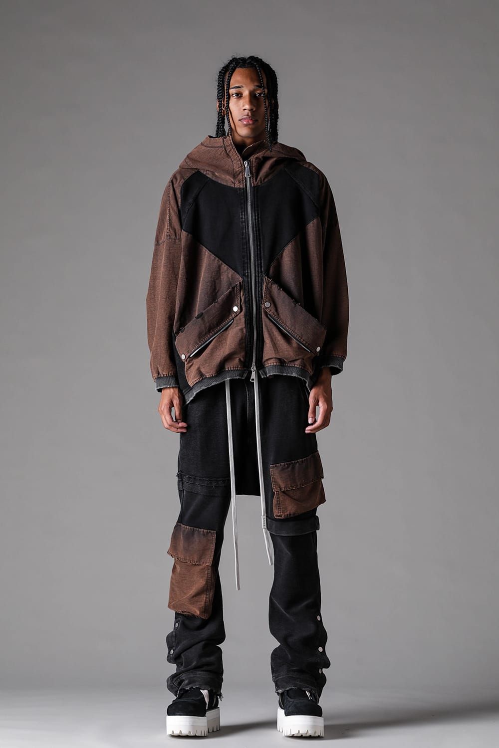 《2027SS先行予約》Vintage Cargo Flare Long Pants "Black × Brown / Grey × L.Grey / Ivory" / ヴィンテージカーゴフレアロングパンツ"ブラック×ブラウン / グレー×ライトグレー / アイボリー"