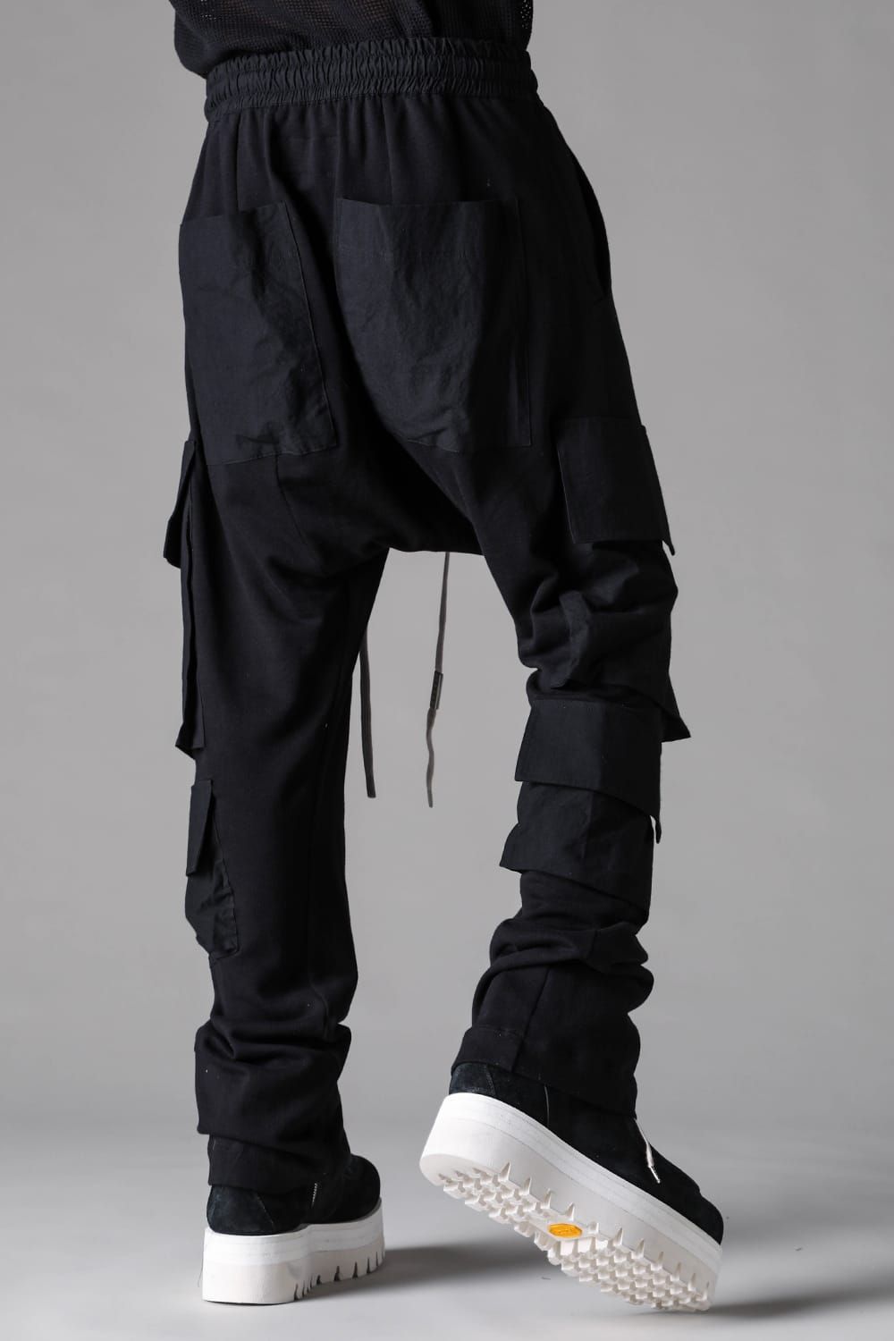 《2027SS先行予約》Lightweight French Terry Sarrouel Flare Cargo Pants"Black" / ミニ裏毛サルエルフレアカーゴパンツ"ブラック"