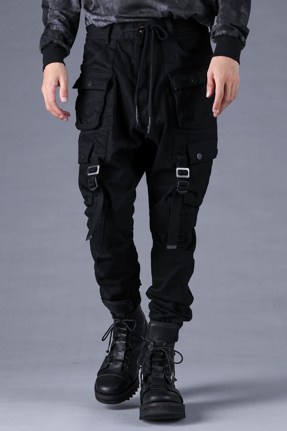 Stretch Denim Belt-Adjustable Cargo Jogger Pants"Black" / ストレッチデニムベルトアジャストカーゴジョグパンツ"ブラック"