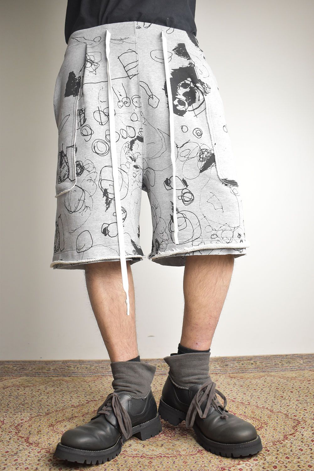 Sweat Print Wide Pants"Grey" / スウェットプリントワイドパンツ"グレー"