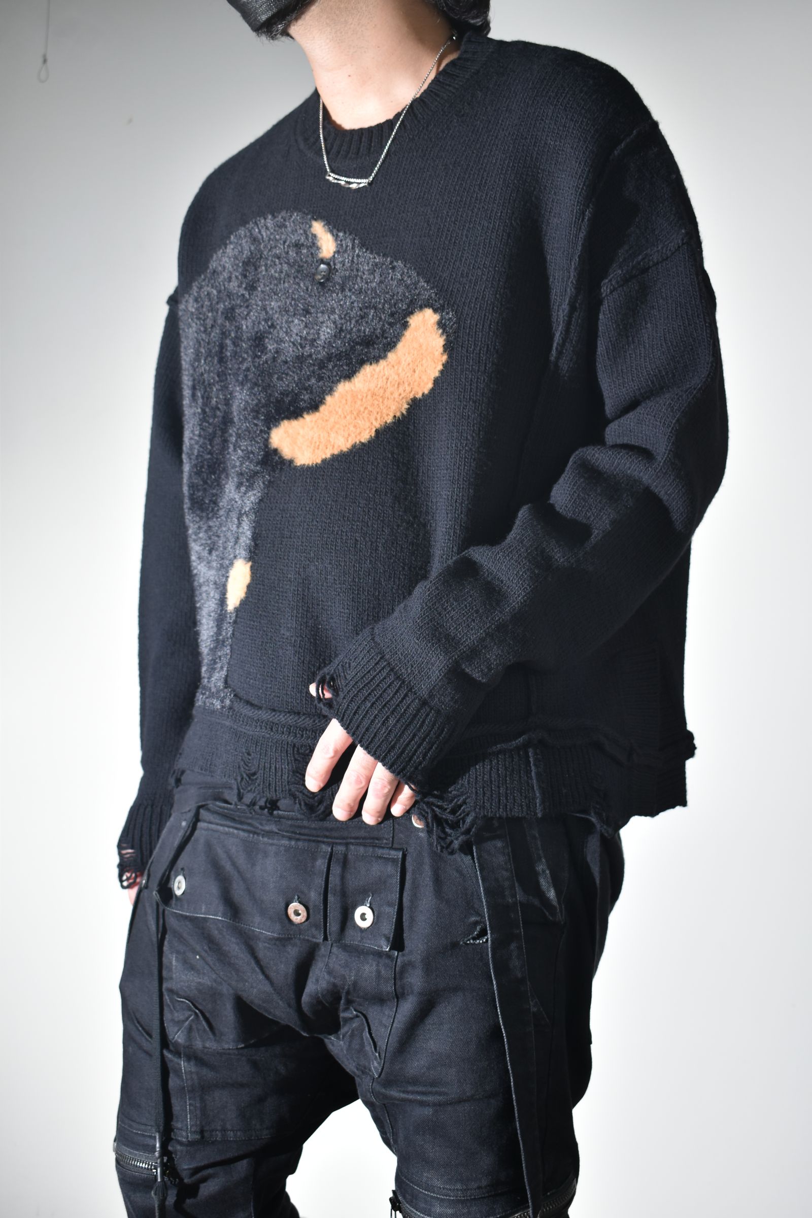 Dog Motif Intarsia Sweater "Black" / ドッグモチーフインターシャセーター"ブラック"