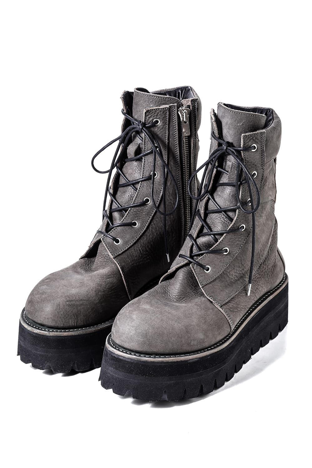 《2027SS先行予約分》Laces Uo Leather Boots "Black / Khaki" / レースアップレザーブーツ"ブラック / カーキ"