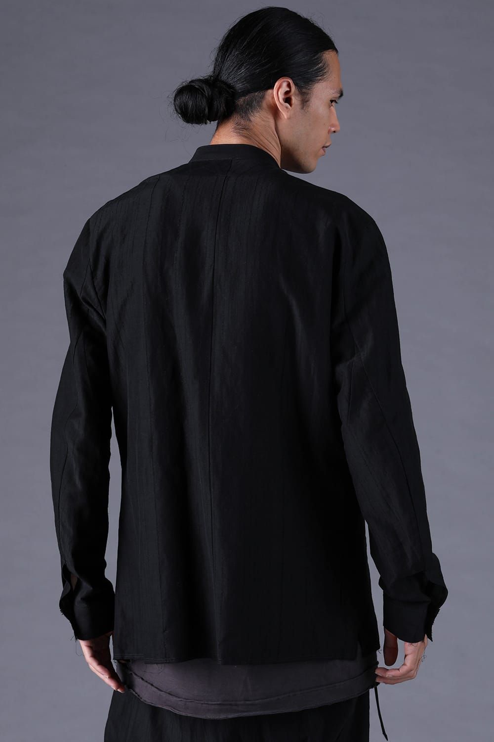 《2027SS先行予約分》Scarf-Stripe Jacquard Band-Collar Shirt"Black" / スカーストライプジャガードバンドカラーシャツ "ブラック"