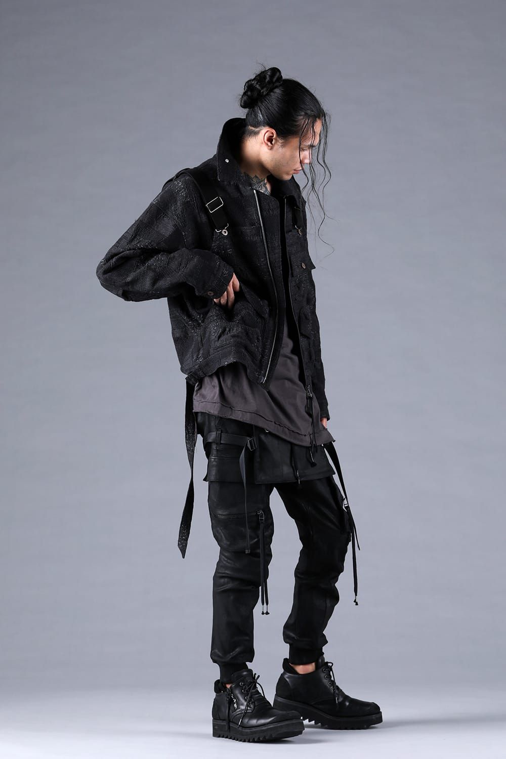 Crust Jacquard Salopette Layered Jacket"Black" / クラストジャガードサロペットレイヤードジャケット"ブラック"