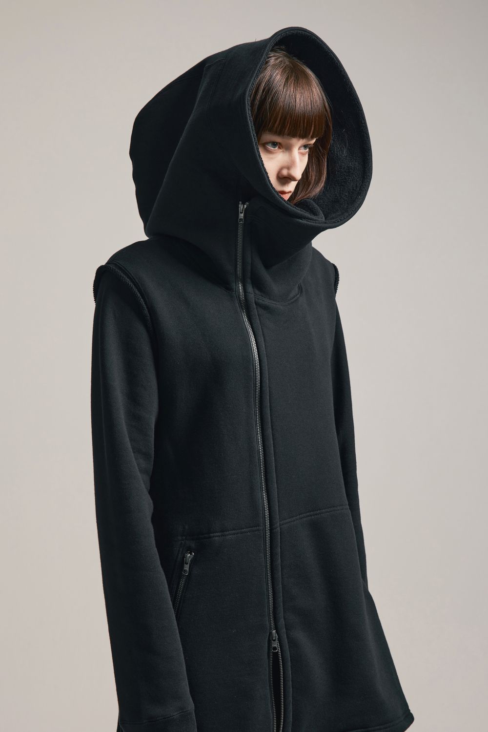 Over Sized Sleeve Less Hoodei"Black" /オーバーサイズスリーブレスフーディ"ブラック"