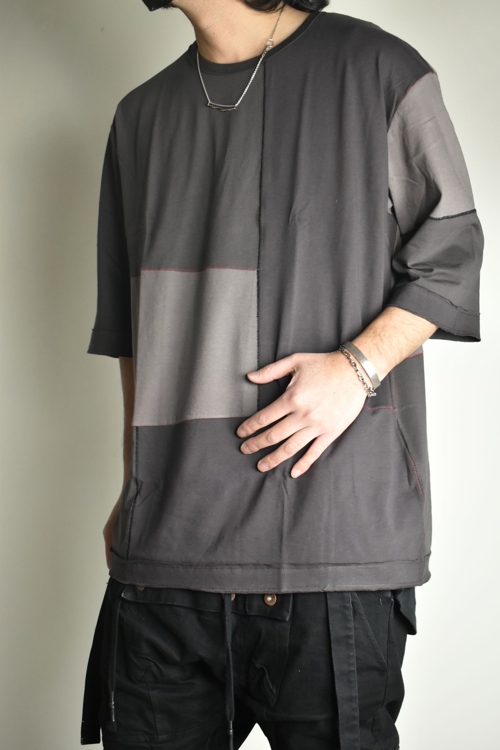Multi Color Patchwork T-shirt"Charcoal" / マルチカラーパッチワークTシャツ"チャコール"