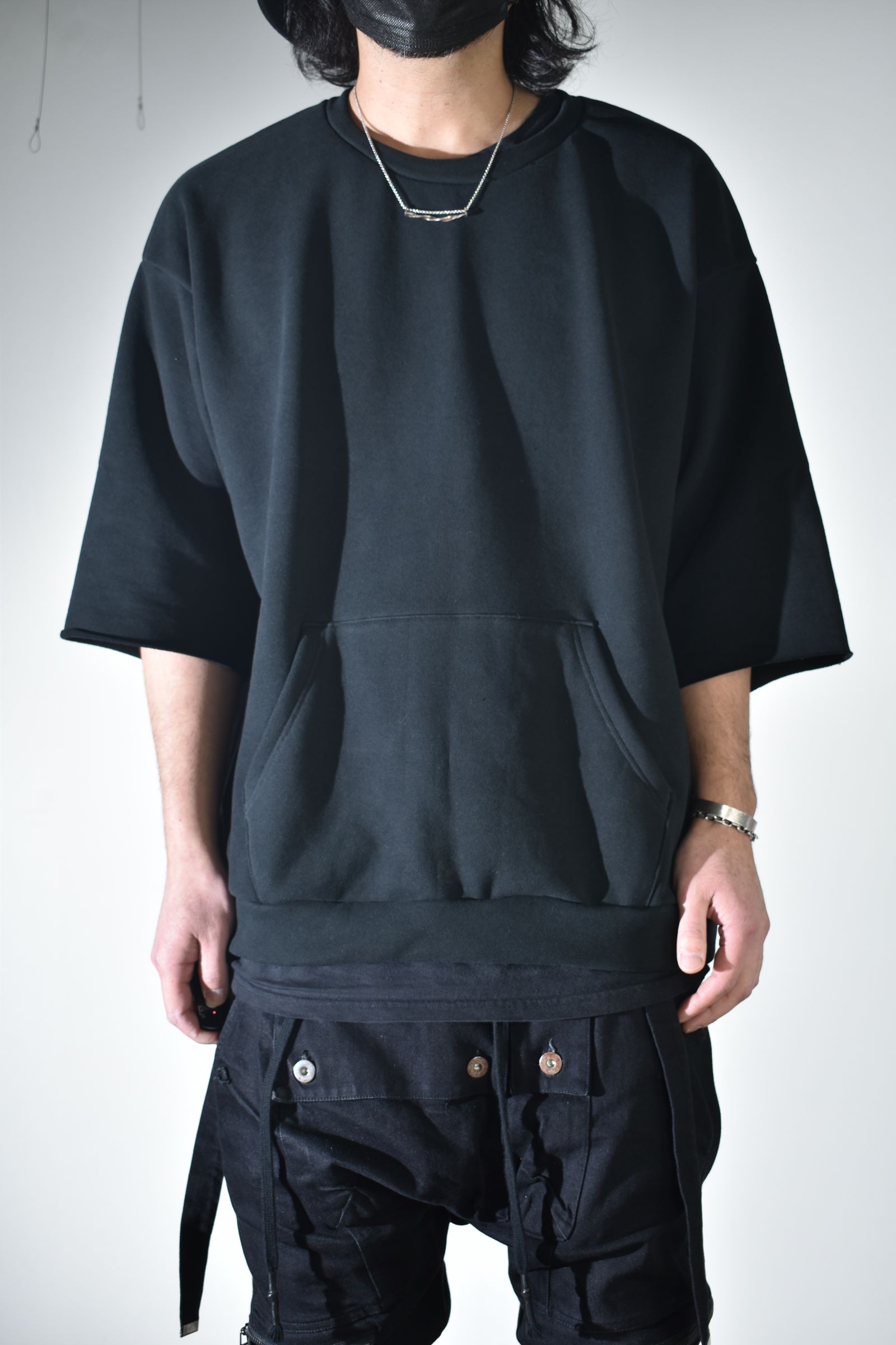 Short Sleeve Sweatshirt with Pocket"Black" / ショートスリーブスウェットシャツ ウィズポケット"ブラック"