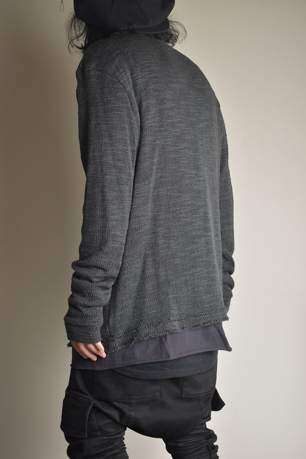 Low-Gauge knit × Cotton Jersey Layered Tee "Charcoal" / ローゲージニット×コットンジャージレイヤードTシャツ"チャコール"