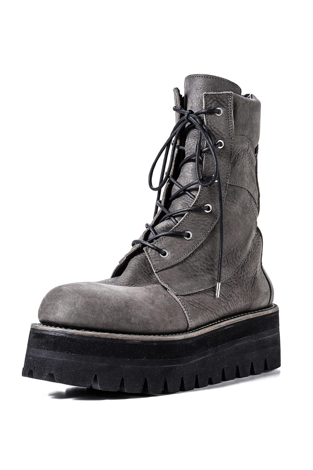 《2027SS先行予約分》Laces Uo Leather Boots "Black / Khaki" / レースアップレザーブーツ"ブラック / カーキ"