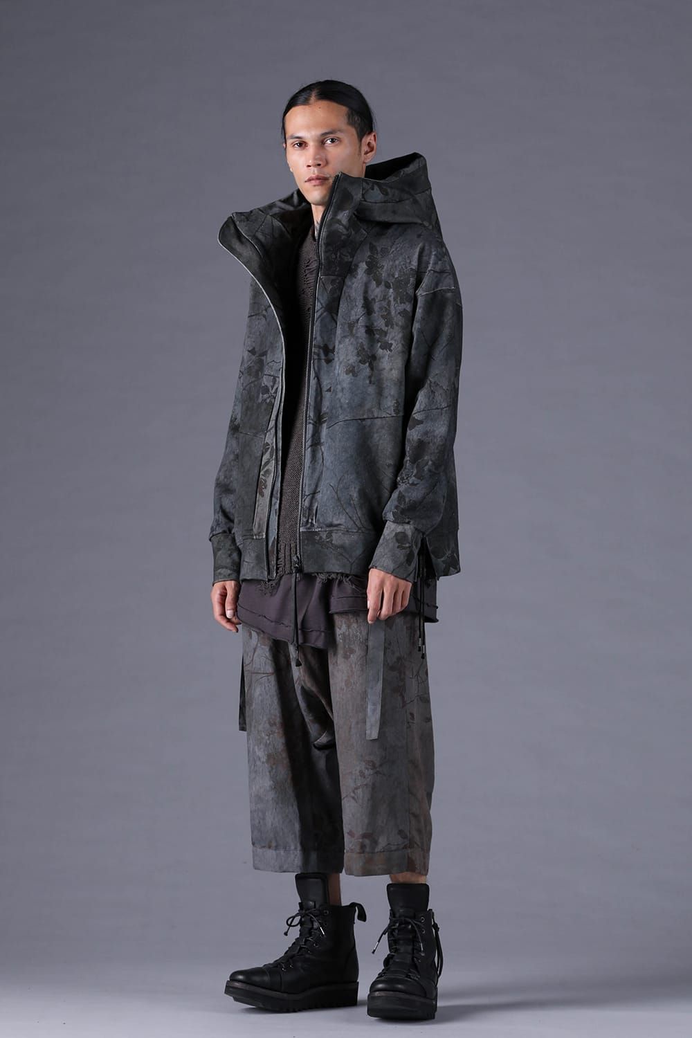 《2027SS先行予約分》Inkjet-Printed Wide-Leg Cropped Pants"Charcoal" / インクジェットプリントワイドクロップドパンツ"チャコール"