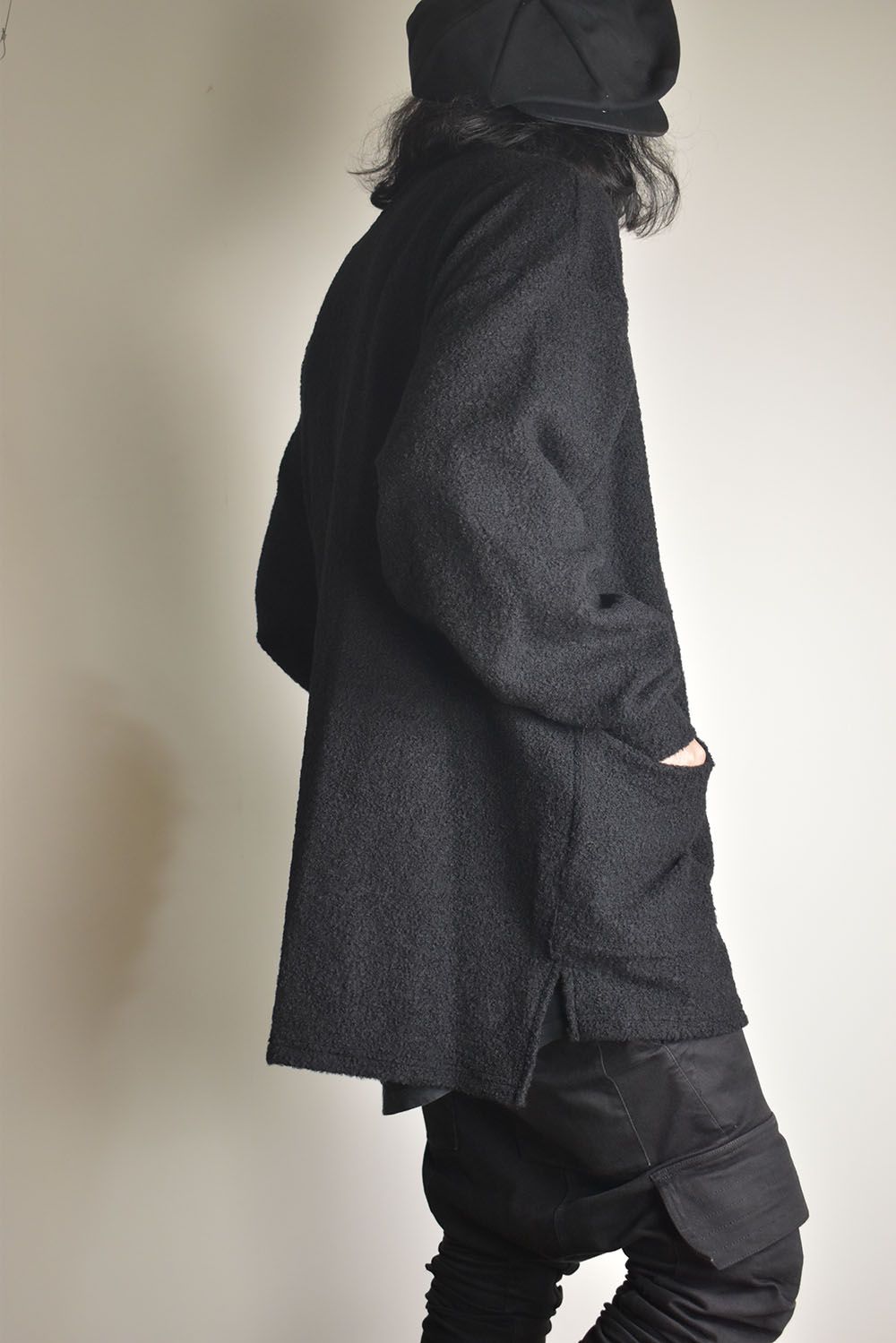 Loop Knit High Neck Long Sleeve T-Shirt "Black" / ループニットハイネックロングスリーブTシャツ"ブラック"