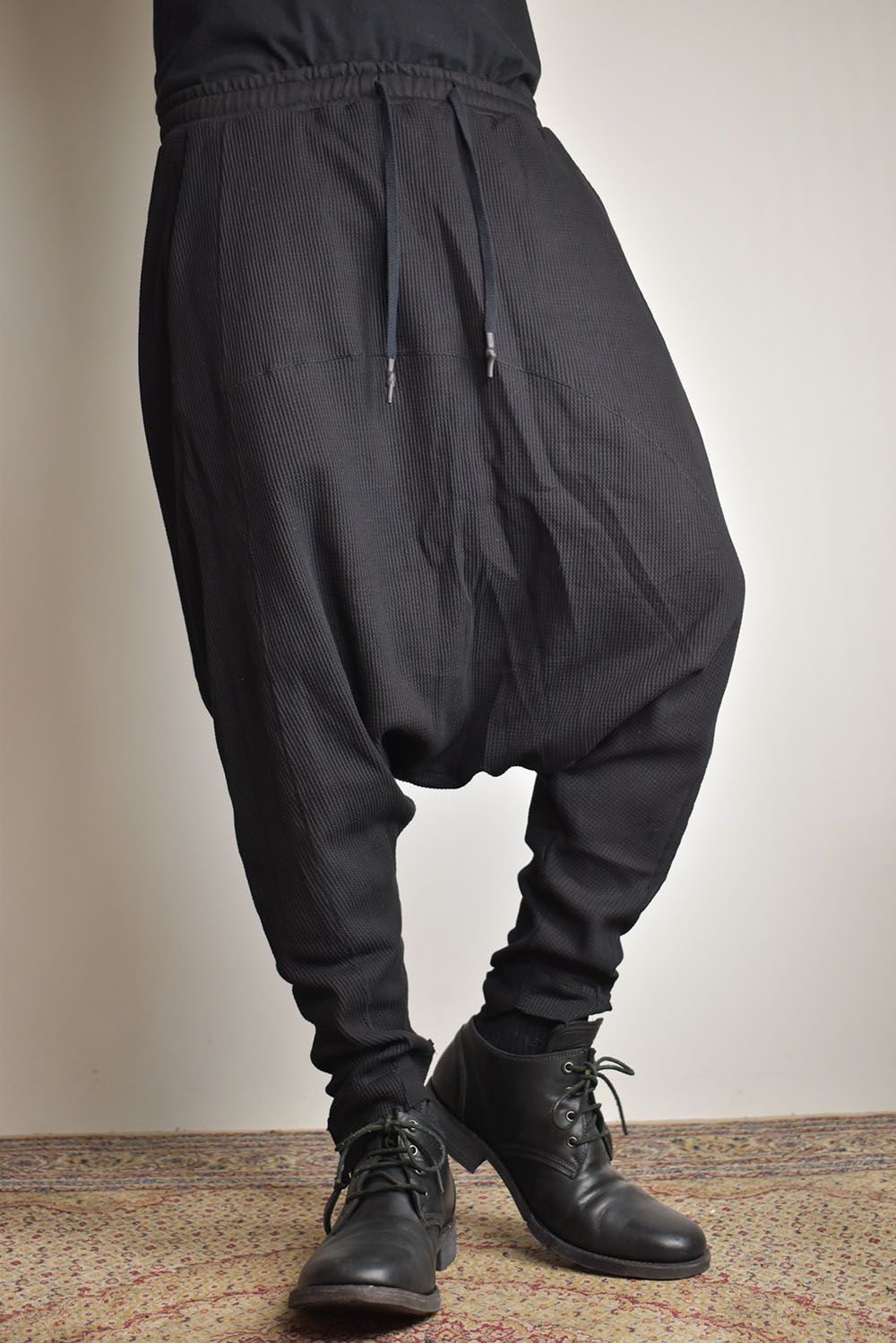 Waffle Sarrouel Pants"Black"/ワッフルサルエルパンツ"ブラック"