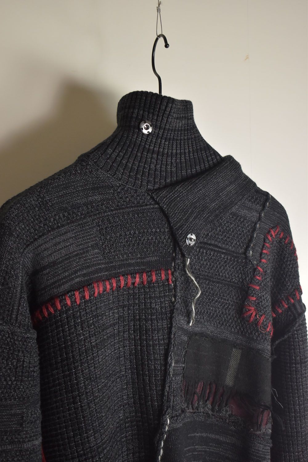Cotton Cashmere Crust Patch Knit Pullover "Charcoal" / コットンカシミヤクラストパッチニットプルオーバー"チャコール"