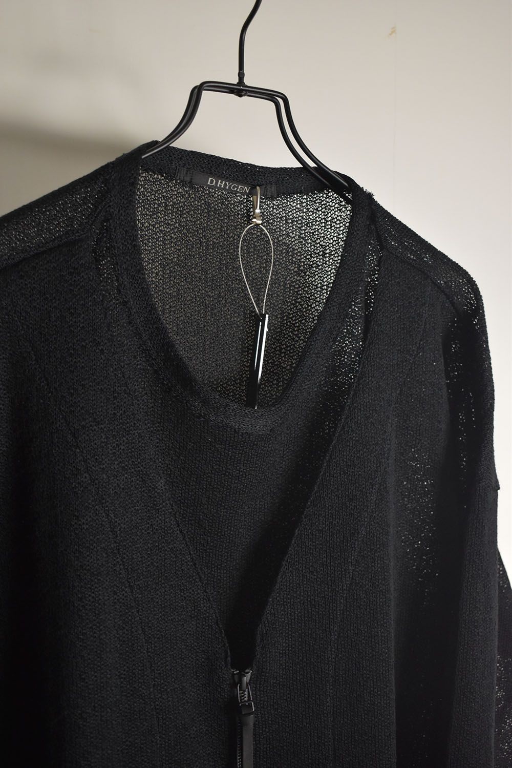 Cotton Low Gauge Knit Cardigan Layered Pullover"Black" / コットンローゲージニットカーディガンレイヤードプルオーバー"ブラック"