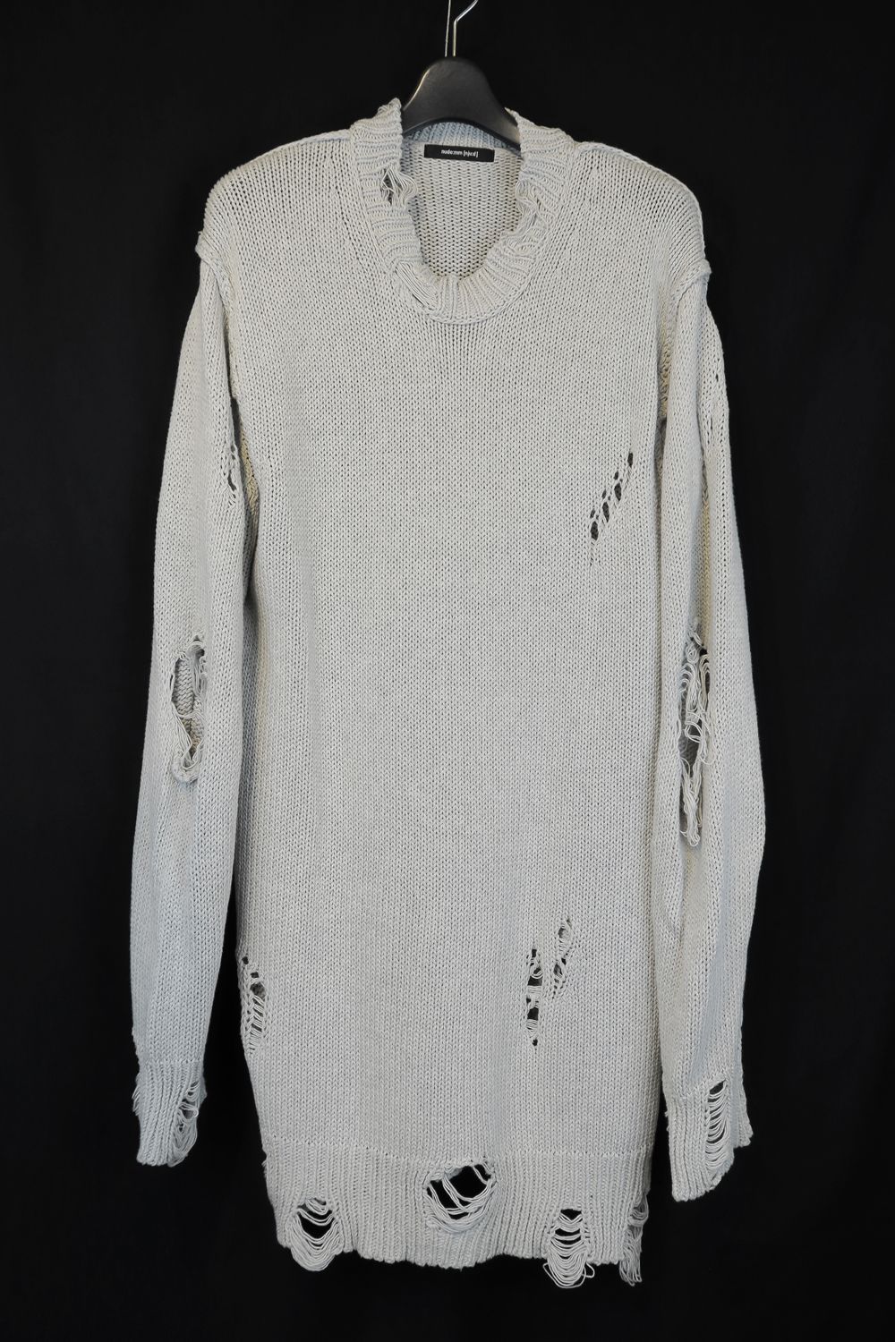 Cotton 3GG Damaged Knit Pullover"Light Grey" / コットン 3GG ダメージニットプルオーバー"ライトグレー"